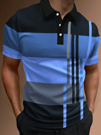 🔥【Časově omezená sleva】👔【S-6XL】Pánská polokošile 3D Stripe Colour Block Print