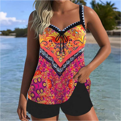 🔥【S-3XL】👙Souprava z potištěného vrchního dílu plavek a kraťasů