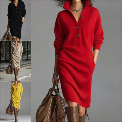 🔥【S-3XL】2025 Nové evropské a americké pletené šaty s límečkem v novém stylu - 4161414