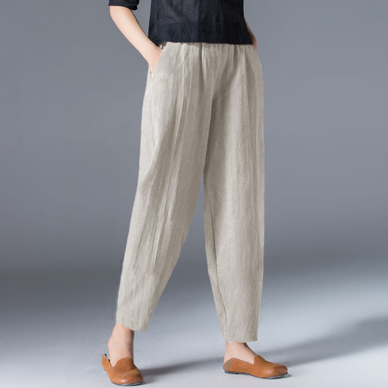 🌿🌿【Kup 1, získej 1 zdarma 🔥】【S–5XL】Dámské volné široké kalhoty z bavlny a lnu ve velkých velikostech