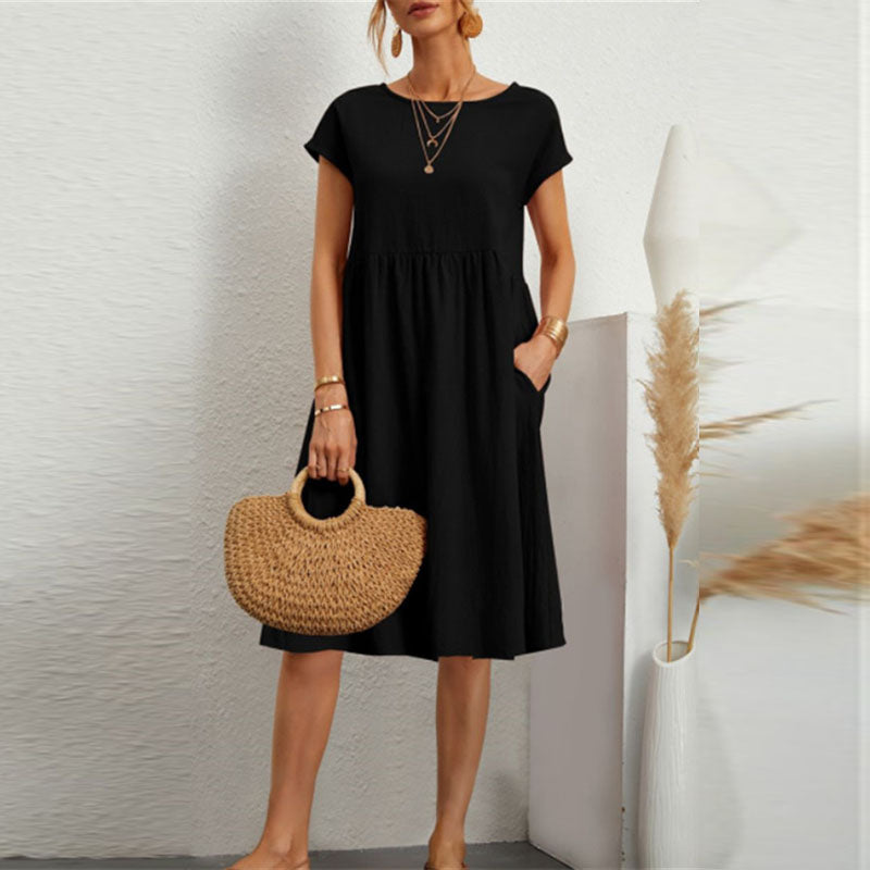 🌈💃【Sleva 50 %】【S–2XL】😍 Letní dámské šaty ve větších velikostech, volný OL styl, áčkový střih, kulatý výstřih