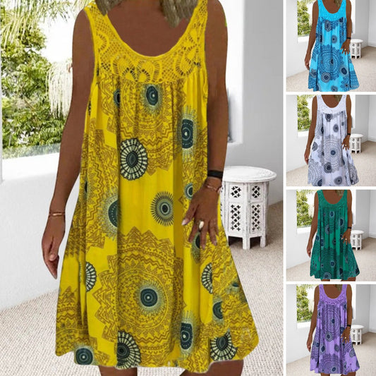 🌈🌴【Kup 1 a 1 zdarma🔥】【S-5XL】💋👗 Volné šaty bez rukávů s ramínky Volné šaty s potiskem pro větší velikosti, 9 barev