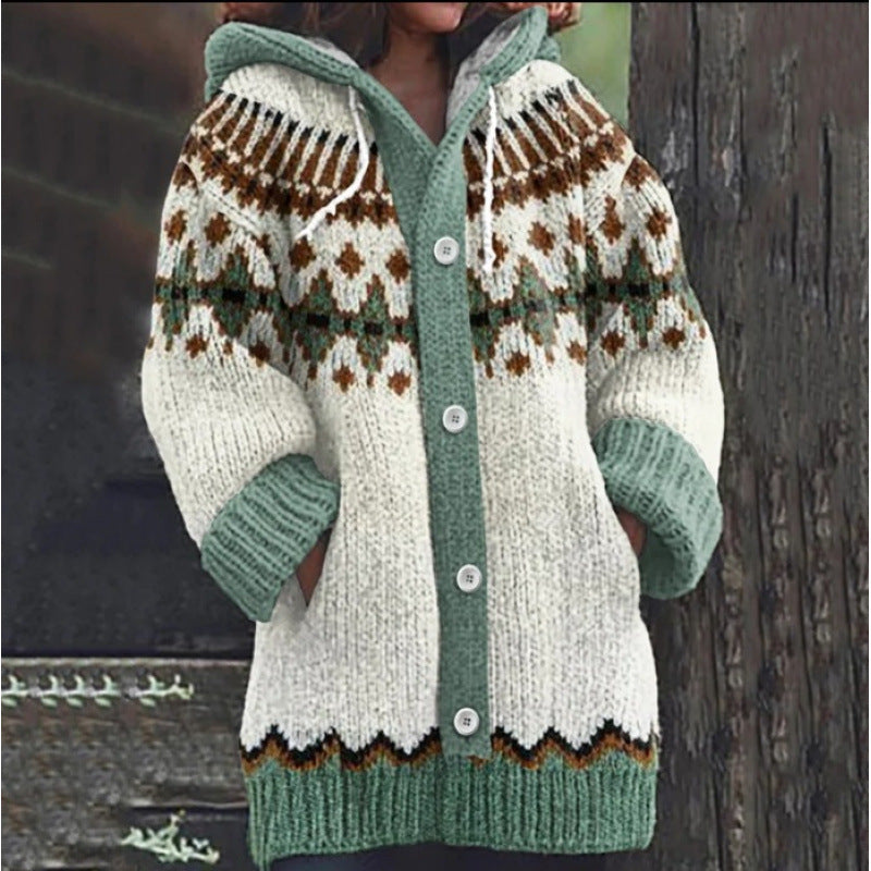 🔥🔥【S~5XL】✨Nová barevná pletená bunda s kapucí na podzim/zimu 2025