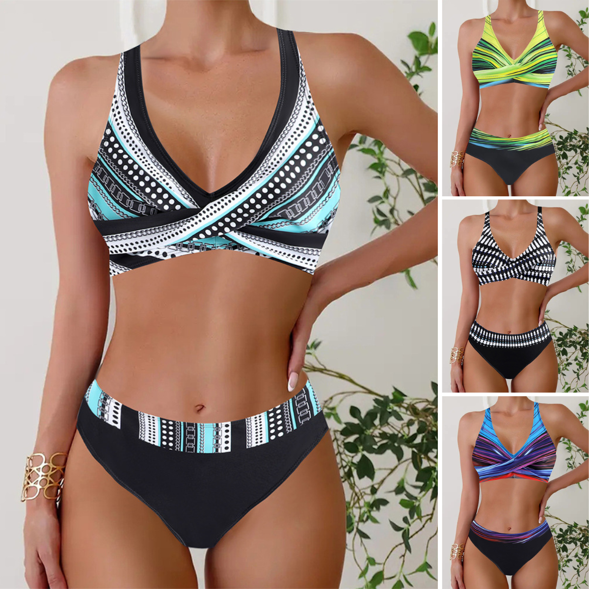 👙Отстъпка за нов продукт - 50%🔥【40-120kg】Плюс размер раиран бикини от две части с висока талия ✅Плащане при доставка ✅2 артикула със 70% отстъпка