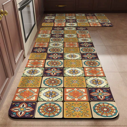 💥【Kupte 1 a dostanete 1 zdarma】【40*60+40*120cm】Kuchyňský a koupelnový protiskluzový koberec absorbuje vodu a rychle schne