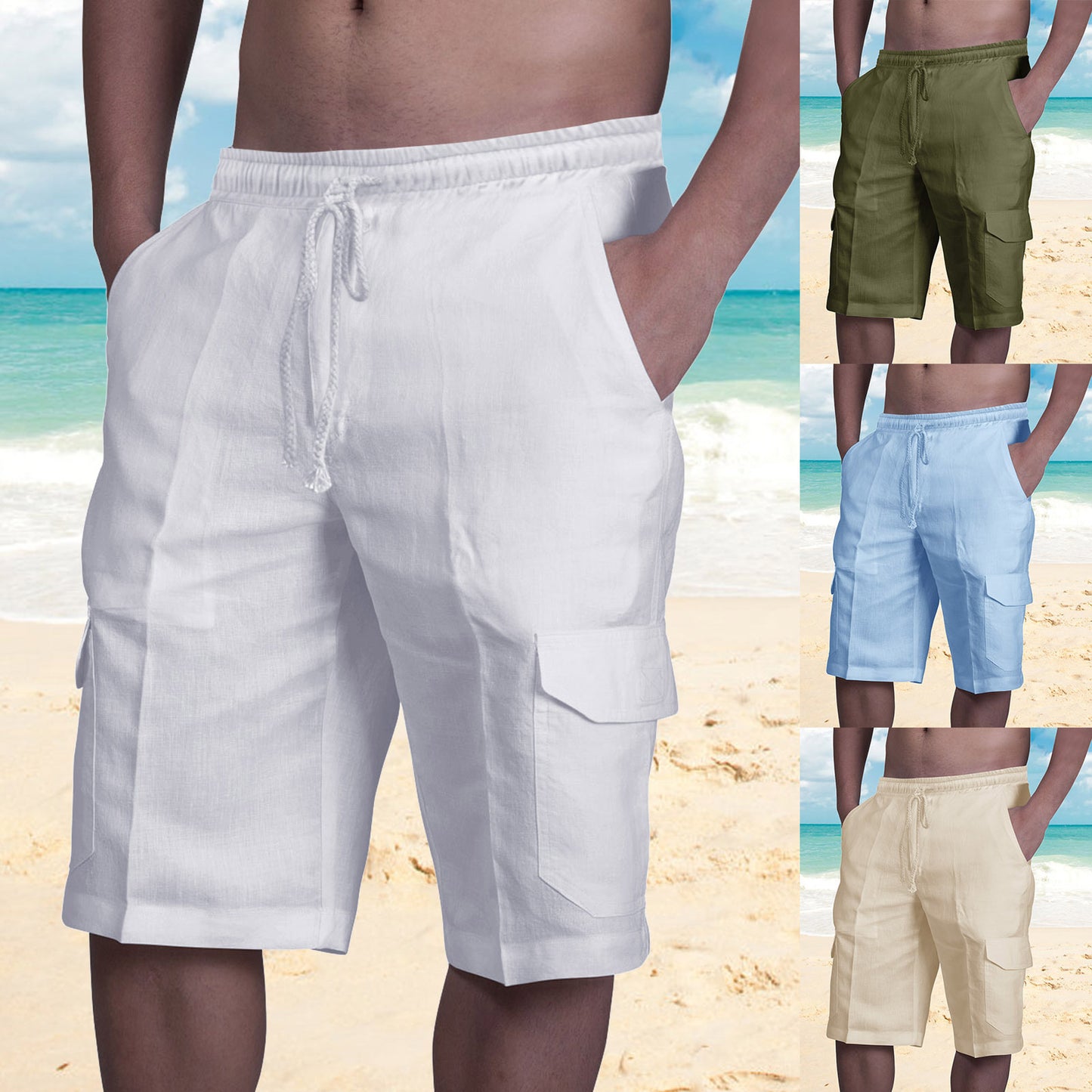 👖⛵【Kup 1, a 2 dostaniesz gratis 🔥】【50-100 kg】😍2025 Nowe męskie krótkie spodnie cargo z płótna plus size, męskie spodenki plażowe ze ściągaczem i wieloma kieszeniami