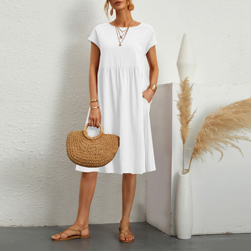 🌈💃【Sleva 50 %】【S–2XL】😍 Letní dámské šaty ve větších velikostech, volný OL styl, áčkový střih, kulatý výstřih