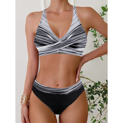 👙Nuevo producto con descuento - 50%🔥【40-120kg】Bikini de dos piezas de talle alto a rayas, tallas grandes ✅Pago contra entrega ✅2 artículos con 70% de descuento