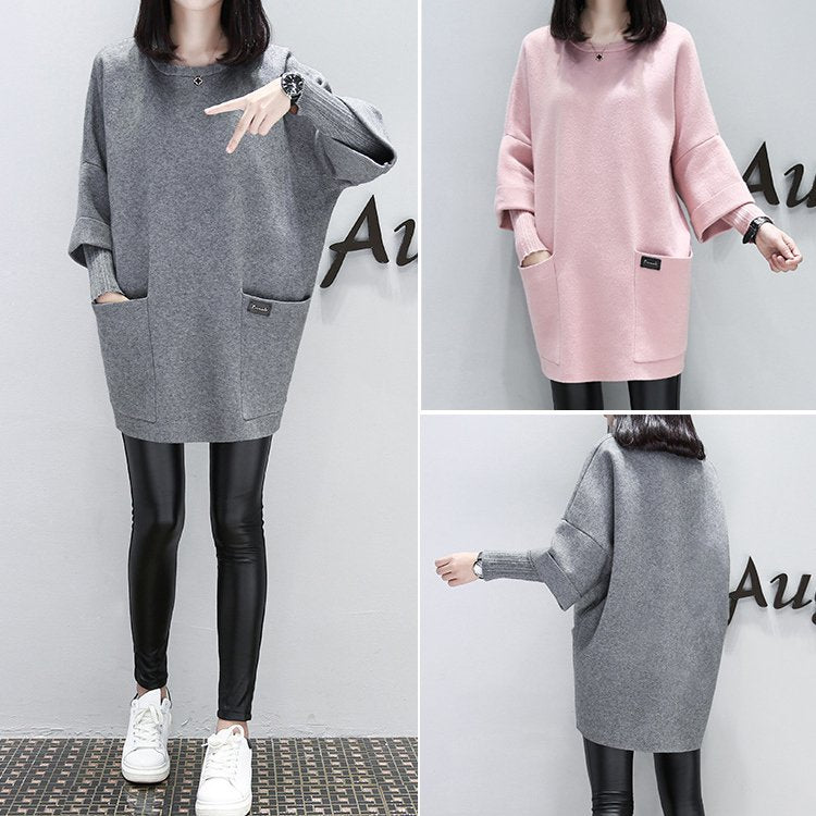 🔥🎁【Kupte 1 a získejte 1 zdarma🔥】Nová podzimní/zimní dámská volná mikina s dlouhým rukávem a kulatým výstřihem