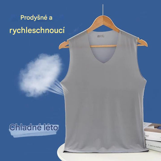 ❄️🆒【Kupte 3, získejte 2 zdarma – celkem 5 kusů 🔥】【L–5XL】Letní pánské tílko z ledového hedvábí, bezešvé, tenký střih, ve větších velikostech