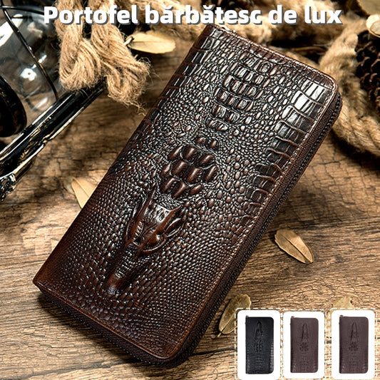 💼 Portofel bărbătesc de lux, cu imprimeu piele de crocodil, design business și capacitate mare