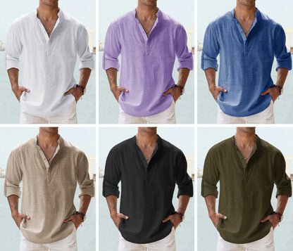 👔🎽【– 50% kedvezmény 🔥】【S–5XL】Laza és légáteresztő férfi pamut-len ingek nagy méretben, 12 színben