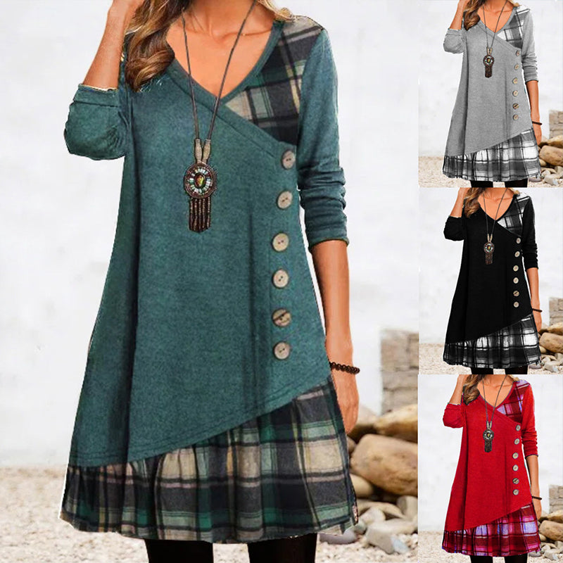 👗【Sleva -49%🔥】Dámské ležérní šaty s dlouhým rukávem a kontrastními detaily