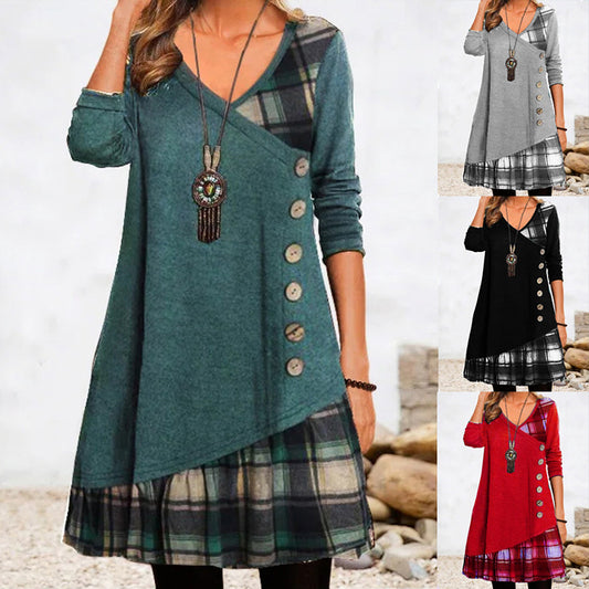 👗【Sleva -49%🔥】Dámské ležérní šaty s dlouhým rukávem a kontrastními detaily