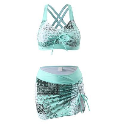 👙【S-4XL】👙🌺Dvoudílná sada s čerstvým květinovým potiskem, styl sukně