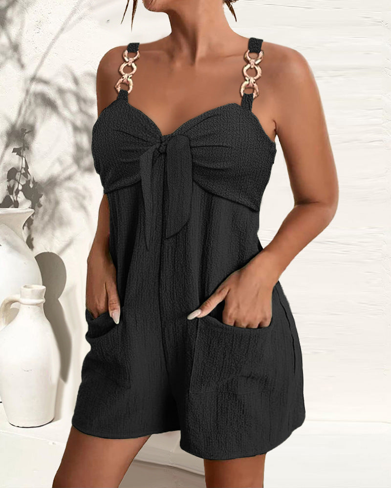 🎀👖【Nyári újdonságok – 50% kedvezmény 🔥】【S–2XL】Női kantáros overál dekoratív gyűrűkkel