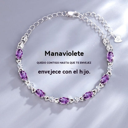 😀💜Pulsera con amatista morada elaborada en plata 925【Caja de regalo incluida】