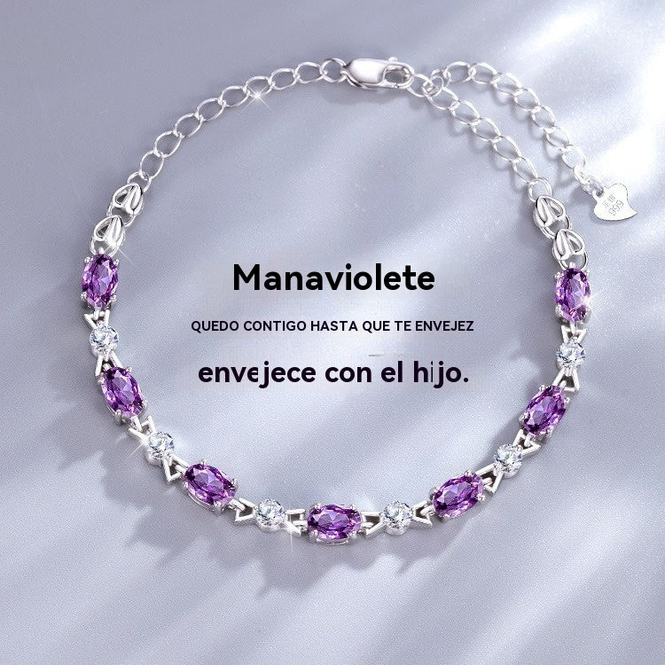 😀💜Pulsera con amatista morada elaborada en plata 925【Caja de regalo incluida】