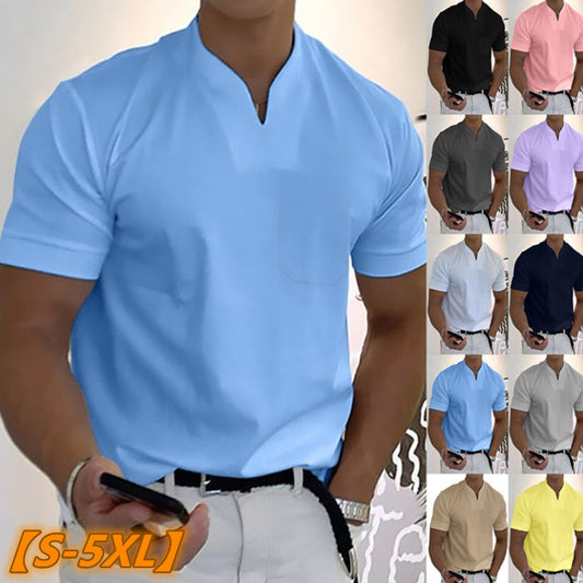 💪👔【Kup 1, a 2 dostaniesz gratis🔥】【S-5XL】💪😍 Męska koszulka sportowa z krótkim rękawem w dużym rozmiarze, letnia koszulka polo z dekoltem w serek, elastyczna bawełniana koszulka fitness 