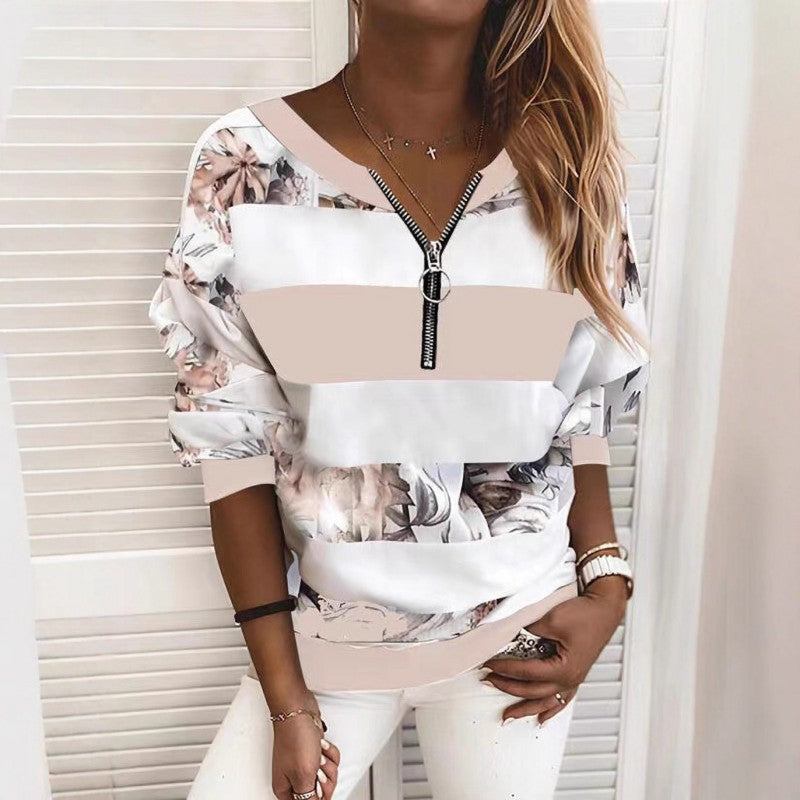 🔥🔥50% popusta🔥【S-5XL】Nova ženska ležerna majica s prugastim printom i patentnim zatvaračem iz 2026. ✅Plaćanje pouzećem