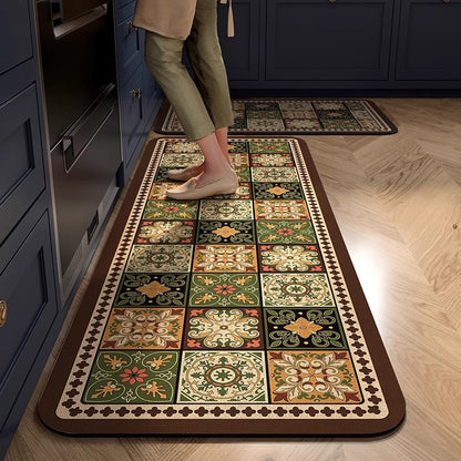 💥【Kupte 1 a dostanete 1 zdarma】【40*60+40*120cm】Kuchyňský a koupelnový protiskluzový koberec absorbuje vodu a rychle schne