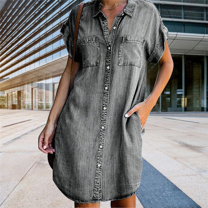 ✨✨【Sezónní sleva -50% 🔥】【S-5XL】Dámské volné džínové áčkové šaty