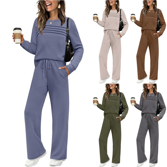 🥇 Świetna oferta🔥【40-120 kg】Damski, modny, sportowy zestaw na co dzień, wysokiej jakości bawełniana koszulka z długim rękawem + spodnie - E ✅️Płatność przy odbiorze