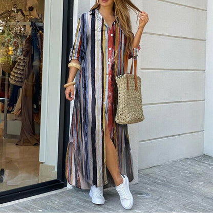 💃💖【Reducere 50% 🔥】【S–5XL】😍 Nouă rochie-cămașă cu mânecă lungă, mărimi mari, stil modern, disponibilă în 11 culori