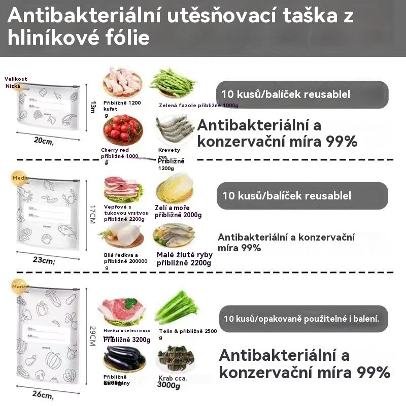 🥩【20 malých + 20 středních + 20 velkých】Sáček z hliníkové fólie potravinářské kvality se zipem pro zachování čerstvosti, vhodný do domácí lednice-4078330