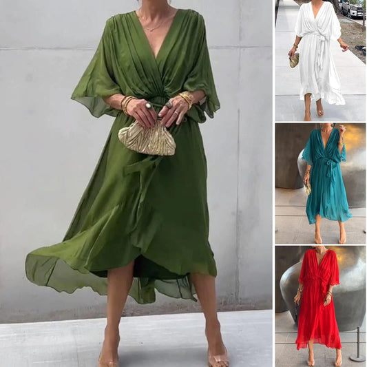 💟【S-5XL】👗 Vícebarevné krajkové šifonové šaty s netopýřími rukávy