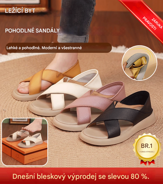 💖👡【🔥55% sleva】【35-42】Ploché římské sandály z pravé kůže, pohodlné a ležérní