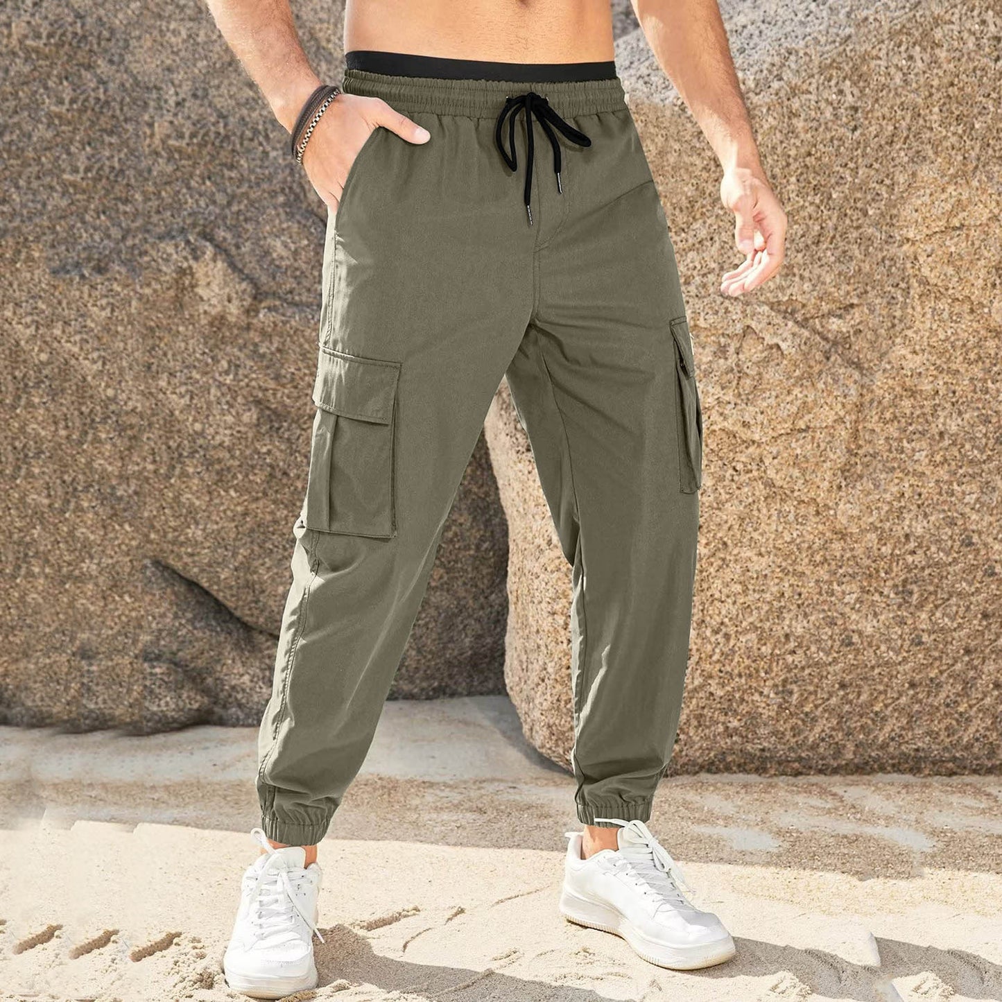 🌄👖【Sleva 50 % 🔥】【S–3XL】Pánské volnočasové pracovní kalhoty odolné proti opotřebení, ve větších velikostech, s elastickým pasem a šňůrkou