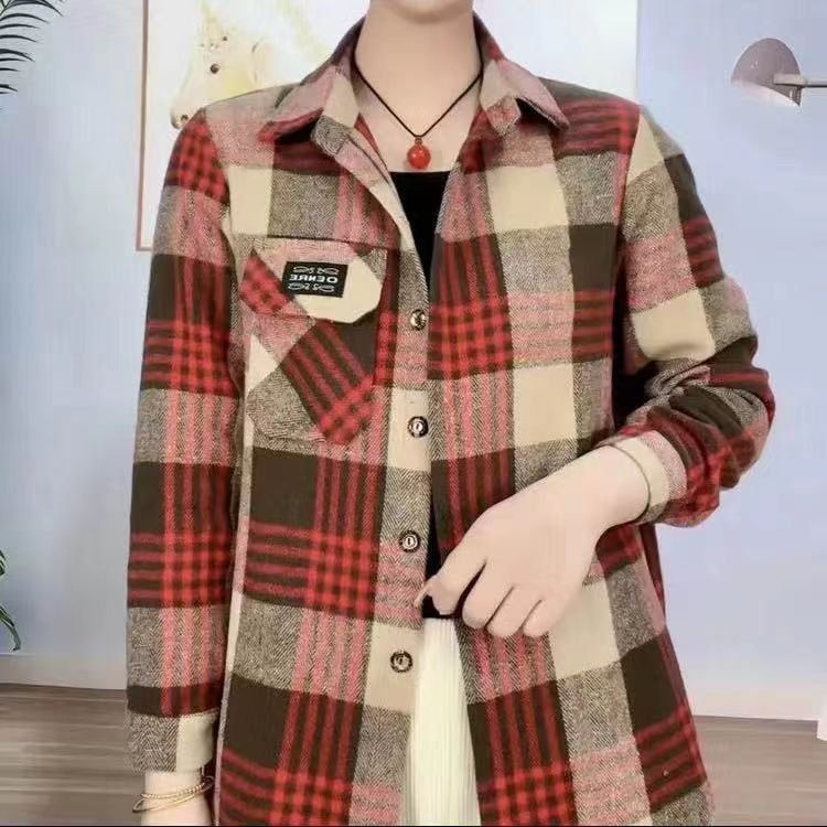 🐏Nová sleva -39%🔥【XL-5XL】Dámská kostkovaná košile z vlněné směsi, zateplená, ve větších velikostech s dlouhým rukávem