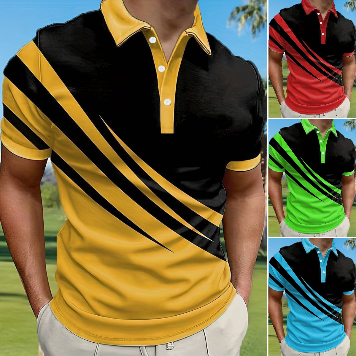 💥👔【Vásárolj 1-et, kapj 1-et ingyen🔥】【S–6XL】😍 Nagyméretű férfi nyári új 3D nyomott csíkos POLO póló