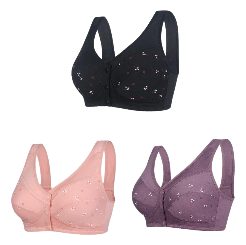 ✨【Kupte 1 a získejte 2 zdarma】💞[40-105kg]Elegantní bavlněná přední podprsenka s knoflíky pro ženy středního věku