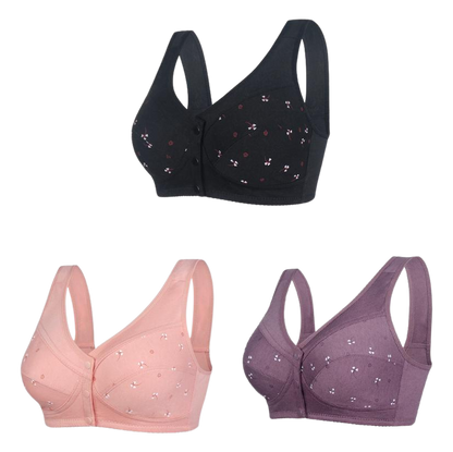 ✨【Kupte 1 a získejte 2 zdarma】💞[40-105kg]Elegantní bavlněná přední podprsenka s knoflíky pro ženy středního věku