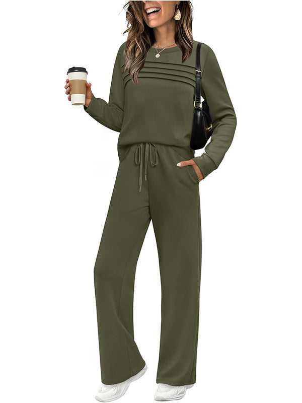 🥇 Świetna oferta🔥【40-120 kg】Damski, modny, sportowy zestaw na co dzień, wysokiej jakości bawełniana koszulka z długim rękawem + spodnie - E ✅️Płatność przy odbiorze