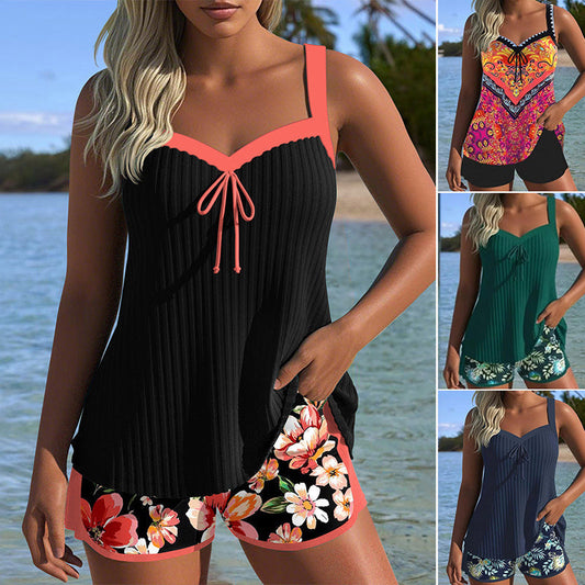 🔥【S-3XL】👙Souprava z potištěného vrchního dílu plavek a kraťasů