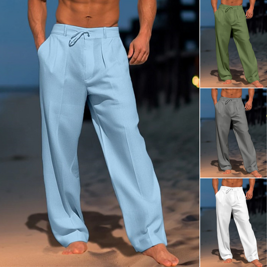🏖️👖【Nyári akció – 50% kedvezmény 🔥】【S–3XL】😍 Laza férfi lenvászon nadrág nagy méretekben, kényelmes és légáteresztő