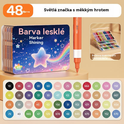 【48 barev】🔥✨️Dvoustranná sada třpytivých zvýrazňovačů