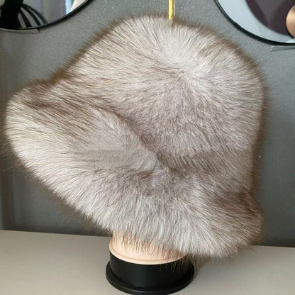 👒Sleva -47%🔥 Dámská teplá podzimní a zimní čepice s velkou krempou a kopulí z lišky