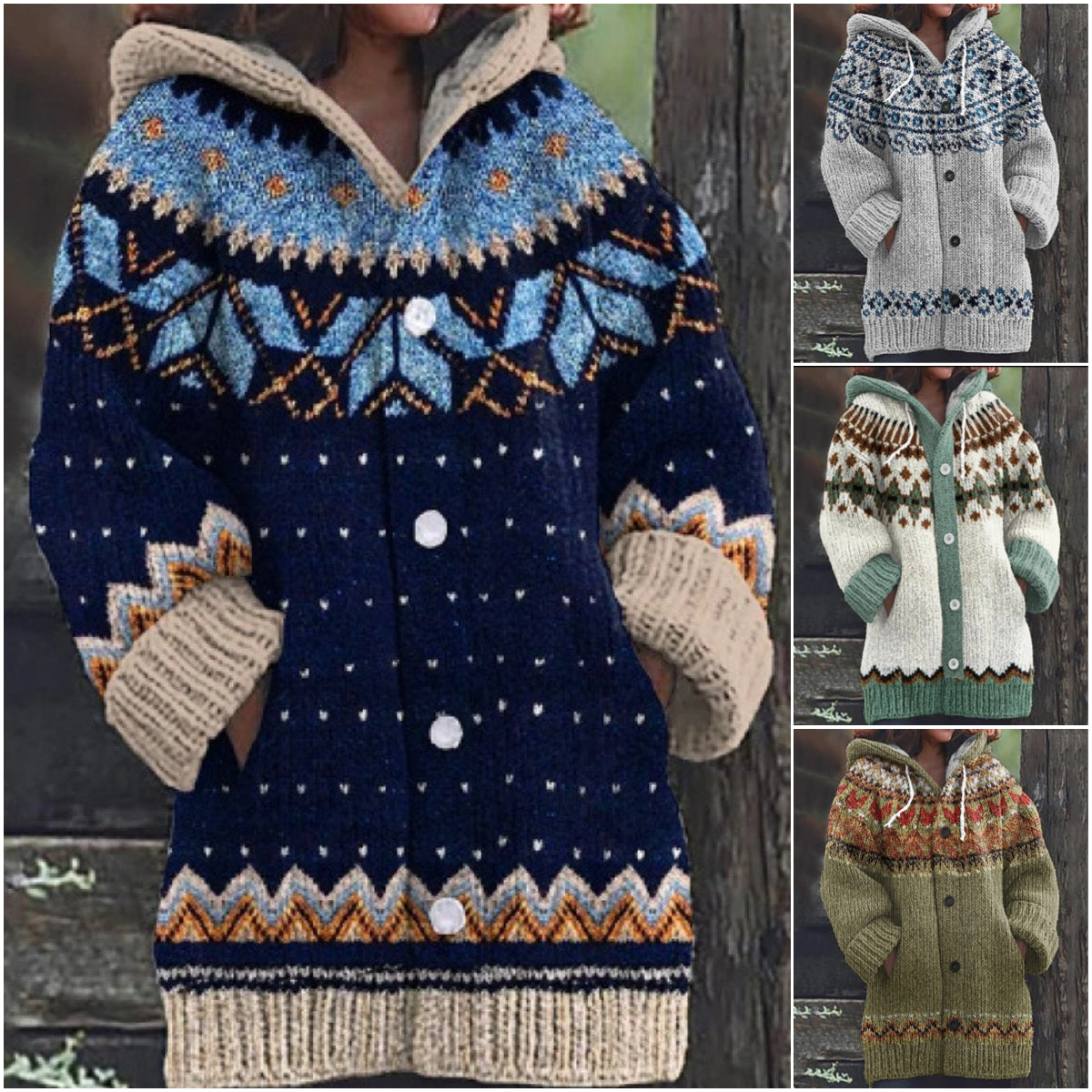 🔥🔥【S~5XL】✨Nová barevná pletená bunda s kapucí na podzim/zimu 2025