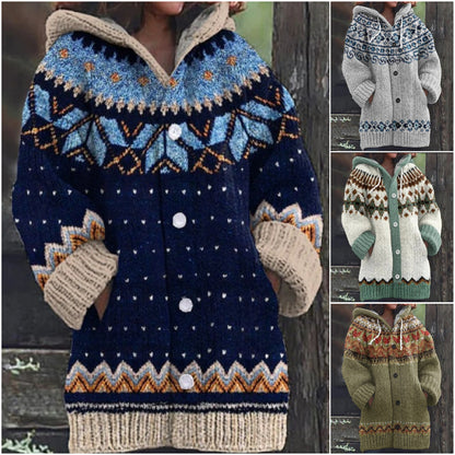 🔥🔥【S~5XL】✨Nová barevná pletená bunda s kapucí na podzim/zimu 2025