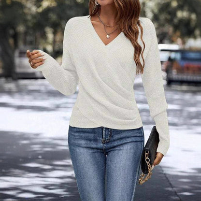 🔥🔥【50% popusta】Elegantni ženski pleteni pulover za svaki dan, s V-izrezom i dugim rukavima, jednobojni pleteni pulover