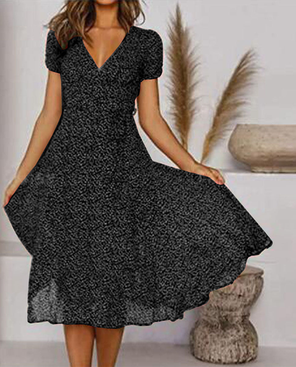 🌈💃【Sleva 50 % 🔥】👗😍 Nové dámské šaty 2025 ve větších velikostech s výstřihem do V a krátkými rukávy, květinové šaty s puntíky ve větších velikostech