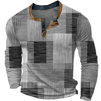 👔【-50% kedvezmény 🔥🔥】Új kollekciós férfi mintás ing, hosszú ujjú, laza Henley stílus, több színben elérhető