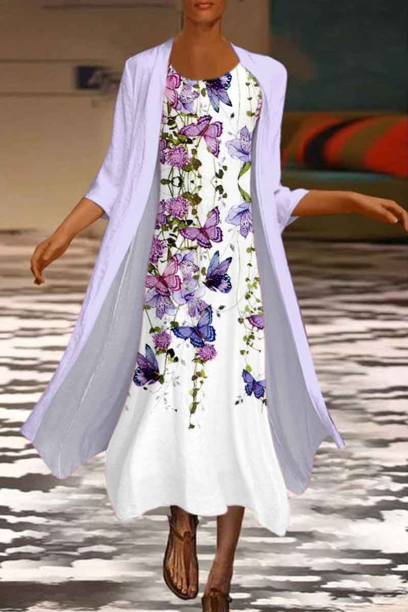 🌻 Sleva -42% 🔥🔥【S-5XL】Nové dámské maxi šaty s květinovým potiskem Dvoudílné šaty s kulatým výstřihem