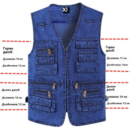 🔥 【Нова колекция -50% 】Мъжки дънков елек с много джобове 【XL–7XL】 – Издръжлив, дишащ и удобен ✅Плащане при доставка ✅2 артикула със 70% отстъпка