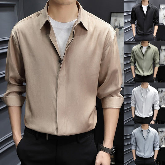 🆒👔【Sleva 50 % ✨】【S–2XL】Letní pánská košile z ledového hedvábí ve větších velikostech, s výstřihem do V, bez knoflíků