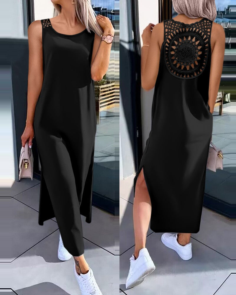 💋✨【50% sleva 🔥】【S-XXL】✨👗 Šaty bez rukávů větší velikosti, zadní výstřih, boční rozpark